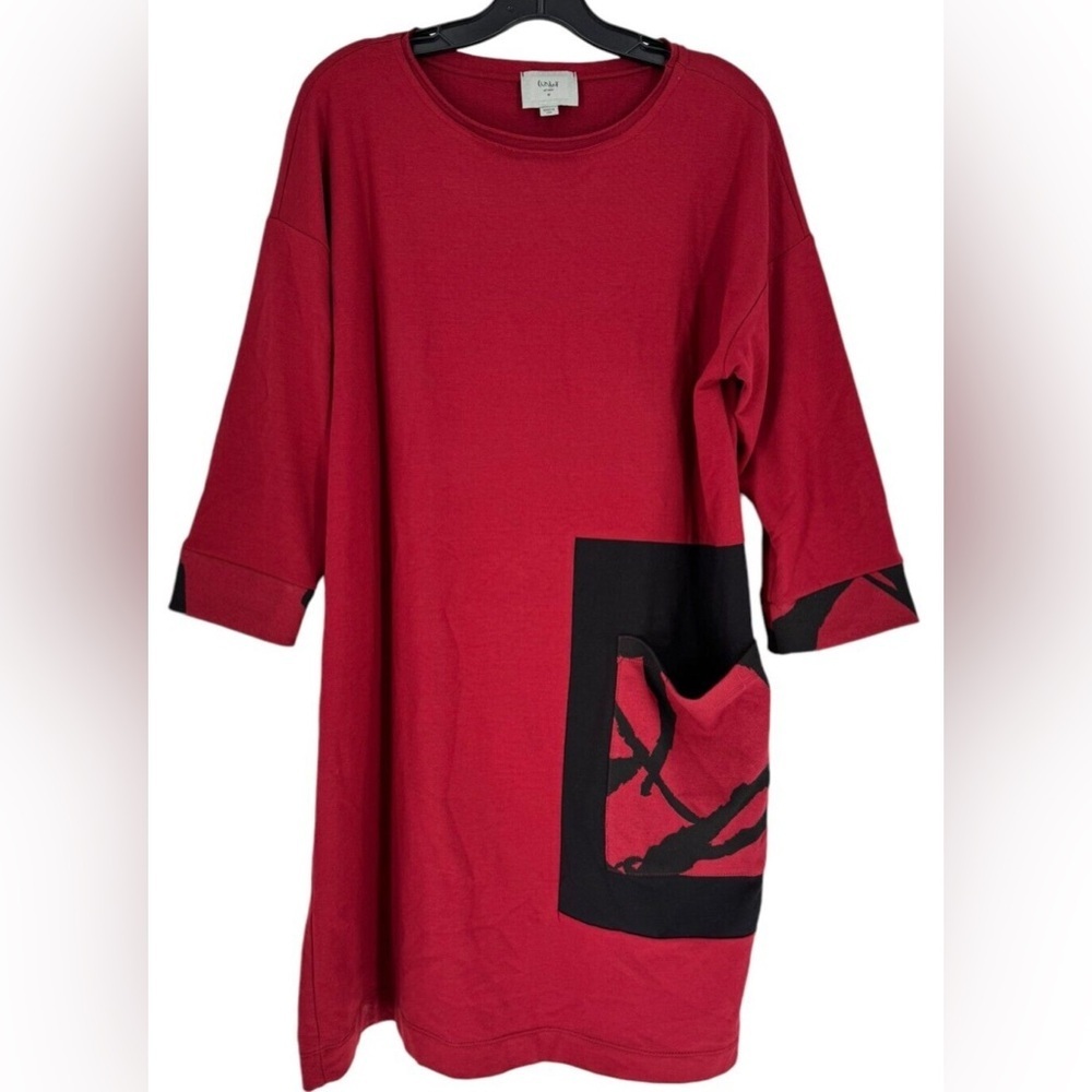 Chalet et Cici Red Black Dress Long Tunic Size Medium Oversized